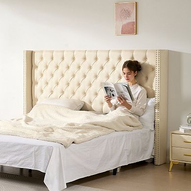 Adjustable Linen Bed Headboard with Diamond Tufting for Bedroom