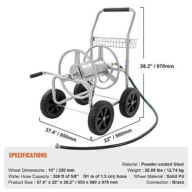 Outdoor Rolling Hose Reel Cart for Yard and Patio Watering