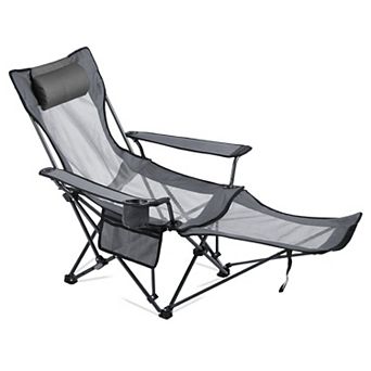 Folding Recliner Chair Outdoor Patio Camping Chair 4-Position Adjustable