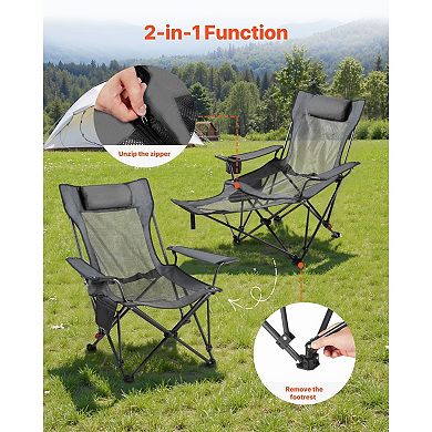Folding Recliner Chair Outdoor Patio Camping Chair 4-Position Adjustable