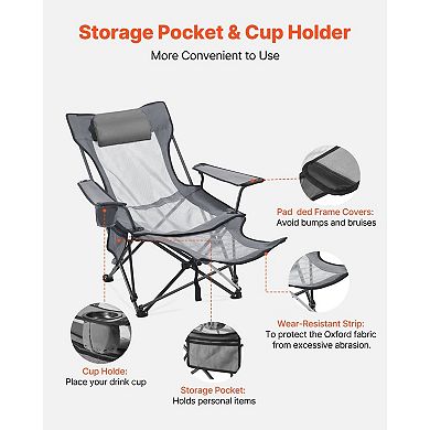 Folding Recliner Chair Outdoor Patio Camping Chair 4-Position Adjustable