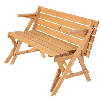 2-in-1 Convertible Picnic Table and Chairs, Outdoor Fir Wood Seating