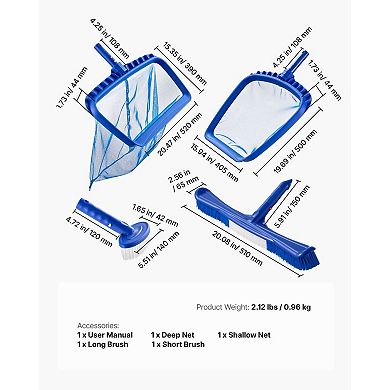 4-in-1 Pool Cleaning Kit Skimmer Nets and Brushes for Pools Hot Tubs (Poles Not Included)