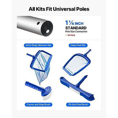 4-in-1 Pool Cleaning Kit Skimmer Nets and Brushes for Pools Hot Tubs (Poles Not Included)