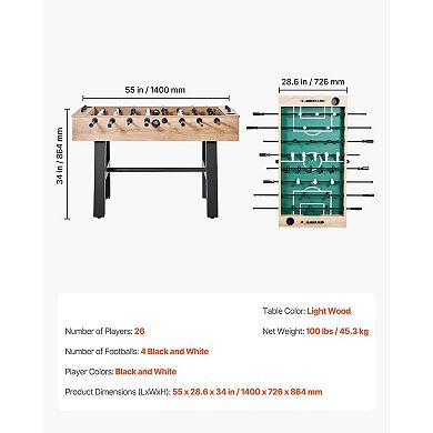 Foosball Table with 26 Players, 4 Balls, and Built-In Scorekeeper