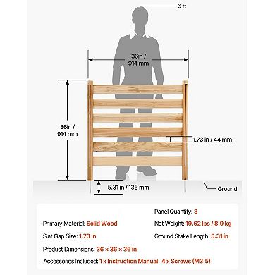 3-Panel Solid Wood Privacy Fence Kit for Yard, Garden, Patio and Outdoor Organization