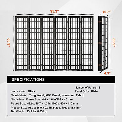 3-Panel Japanese Style Room Divider with Paulownia Wood Frame and Nonwoven Fabric Panels