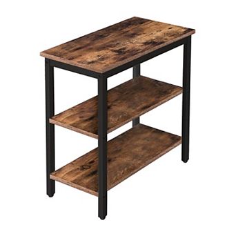 3 tier Narrow End Table with Open Shelves, Wood Look Side Table with Metal Frame for Living Room