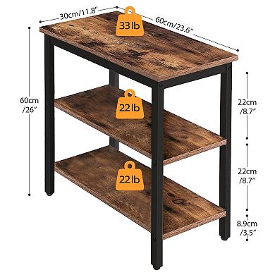 3 Tier Narrow End Table with Open Shelves, Wood Look Side Table with Metal Frame for Living Room