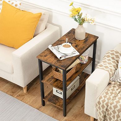 3 Tier Narrow End Table with Open Shelves, Wood Look Side Table with Metal Frame for Living Room