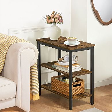 3 Tier Narrow End Table with Open Shelves, Wood Look Side Table with Metal Frame for Living Room