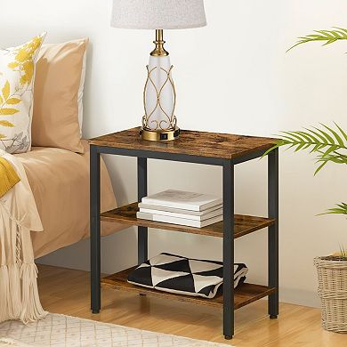 3 Tier Narrow End Table with Open Shelves, Wood Look Side Table with Metal Frame for Living Room