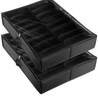 Set of 2 Under-Bed Shoe Storage Box 32 Pairs Clear PVC Lid Dual-Zipper