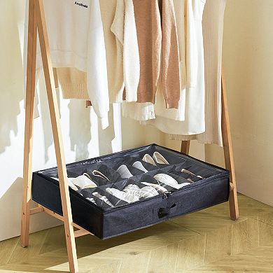 Set of 2 Under-Bed Shoe Storage Box 32 Pairs Clear PVC Lid Dual-Zipper