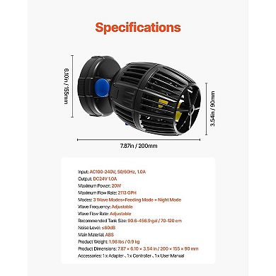 Adjustable Aquarium Wave Maker with 360° Rotation, 3 Wave Modes, Feed and Night Function