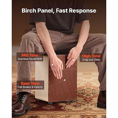Wood Cajon Drum Box with Snare Wires, Compact Hand Percussion Instrument