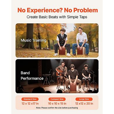 Wood Cajon Drum Box with Snare Wires, Compact Hand Percussion Instrument