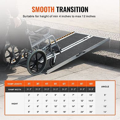 Foldable Mobility Ramp with Reflective Strips and Edge Barriers, 800 lb Capacity