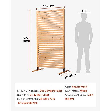 Modular Wood Room Divider Panel with Stakes, Indoor and Outdoor Privacy Screen