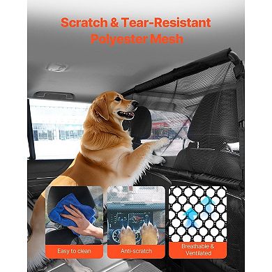 Dog Car Barrier for Large SUVs, Trucks, Sedans Mesh Pet Divider with Steel Frame