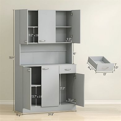 Kitchen Pantry Storage Cabinet with Counter Space and Enclosed Shelves