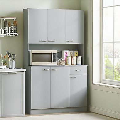 Kitchen Pantry Storage Cabinet with Counter Space and Enclosed Shelves