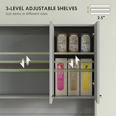 Kitchen Pantry Storage Cabinet with Counter Space and Enclosed Shelves