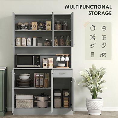 Kitchen Pantry Storage Cabinet with Counter Space and Enclosed Shelves