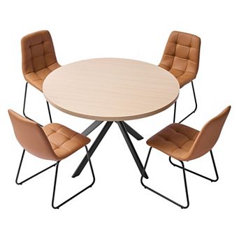 5 pc Round Dining Table Set with Foam-Padded Chairs for Kitchen or Dining Room