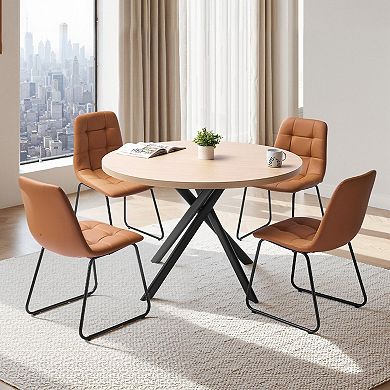 5-Piece Round Dining Table Set with Foam-Padded Chairs for Kitchen or Dining Room