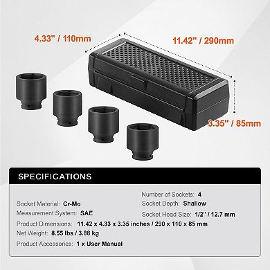 Drive Axle Nut Socket Set 4-Piece SAE with Storage Case