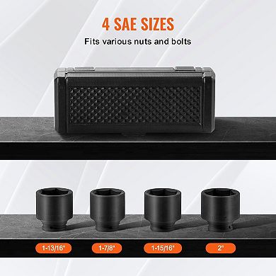 Drive Axle Nut Socket Set 4-Piece SAE with Storage Case