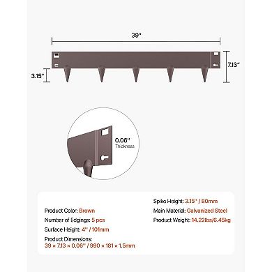 Galvanized Steel Garden Edging with Flexible Design and 5 Interlocking Pieces