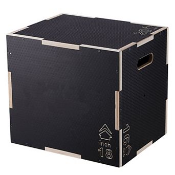 3-Position Wooden Plyometric Jump Box, Honeycomb Top Fitness Box for Home Workouts