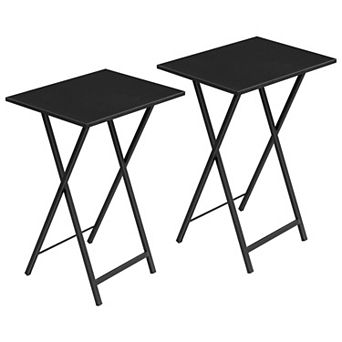 Set of 2 Folding Side Tables, Wood Look TV Tray Tables with Metal Frame for Living Room or Bedroom
