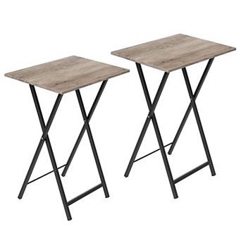 Set of 2 Folding Side Tables, Wood Look TV Tray Tables with Metal Frame for Living Room or Bedroom