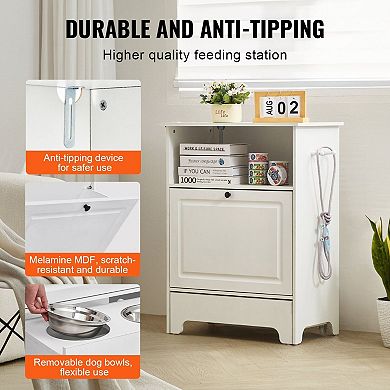 Indoor Dog Feeding Station with Pull-Out Drawer and Storage Cabinet