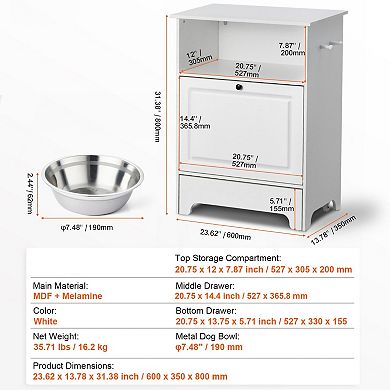 Indoor Dog Feeding Station with Pull-Out Drawer and Storage Cabinet