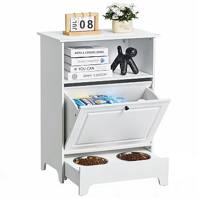 Indoor Dog Feeding Station with Pull-Out Drawer and Storage Cabinet
