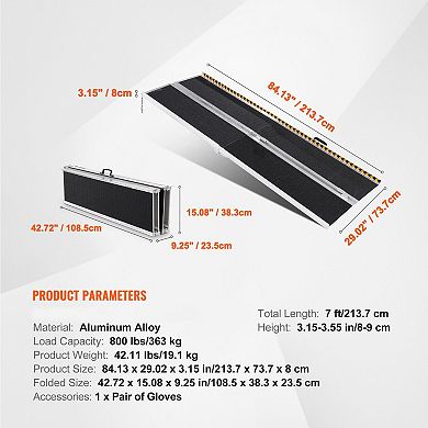 Portable Folding Wheelchair Ramp, Non-Slip Surface, and Carry Handle for Home and Travel