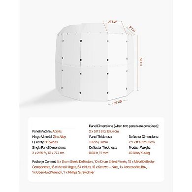 10-Panel Drum Shield Kit with Clear Acrylic Panels and Adjustable Angles