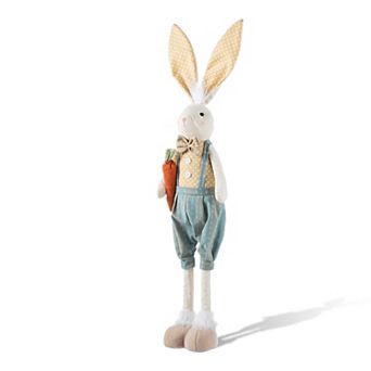 Glitzhome 32.75"H/23"H Easter Fabric Boy Bunny with Telescoping Legs