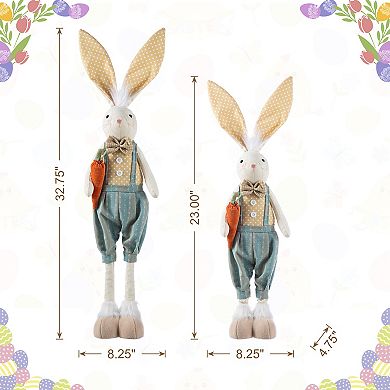 Glitzhome 32.75"H/23"H Easter Fabric Boy Bunny with Telescoping Legs