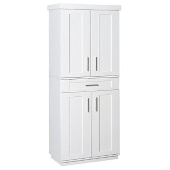 Freestanding Kitchen Pantry Cabinet with Doors, Drawer, and Adjustable Shelves