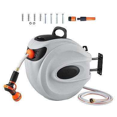 Retractable Wall-Mount Hose Reel with Auto Rewind and 9-Pattern Nozzle