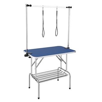 Portable Pet Grooming Table for Home Use with Adjustable Arms and Storage Shelf