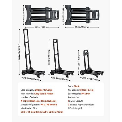 Compact Foldable Hand Truck, Expandable Dolly Cart for Moving Boxes and Cargo