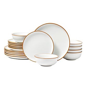 18 pc Ceramic Dining Set for 6, Includes Dinner, Salad Plates and Bowls