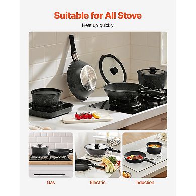 17 Piece Cookware Set with Removable Handles NonStick Pans Glass Lids Oven and Stovetop Safe