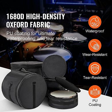 5-Piece Drum Bag Set with Padded Protection and Detachable Shoulder Strap